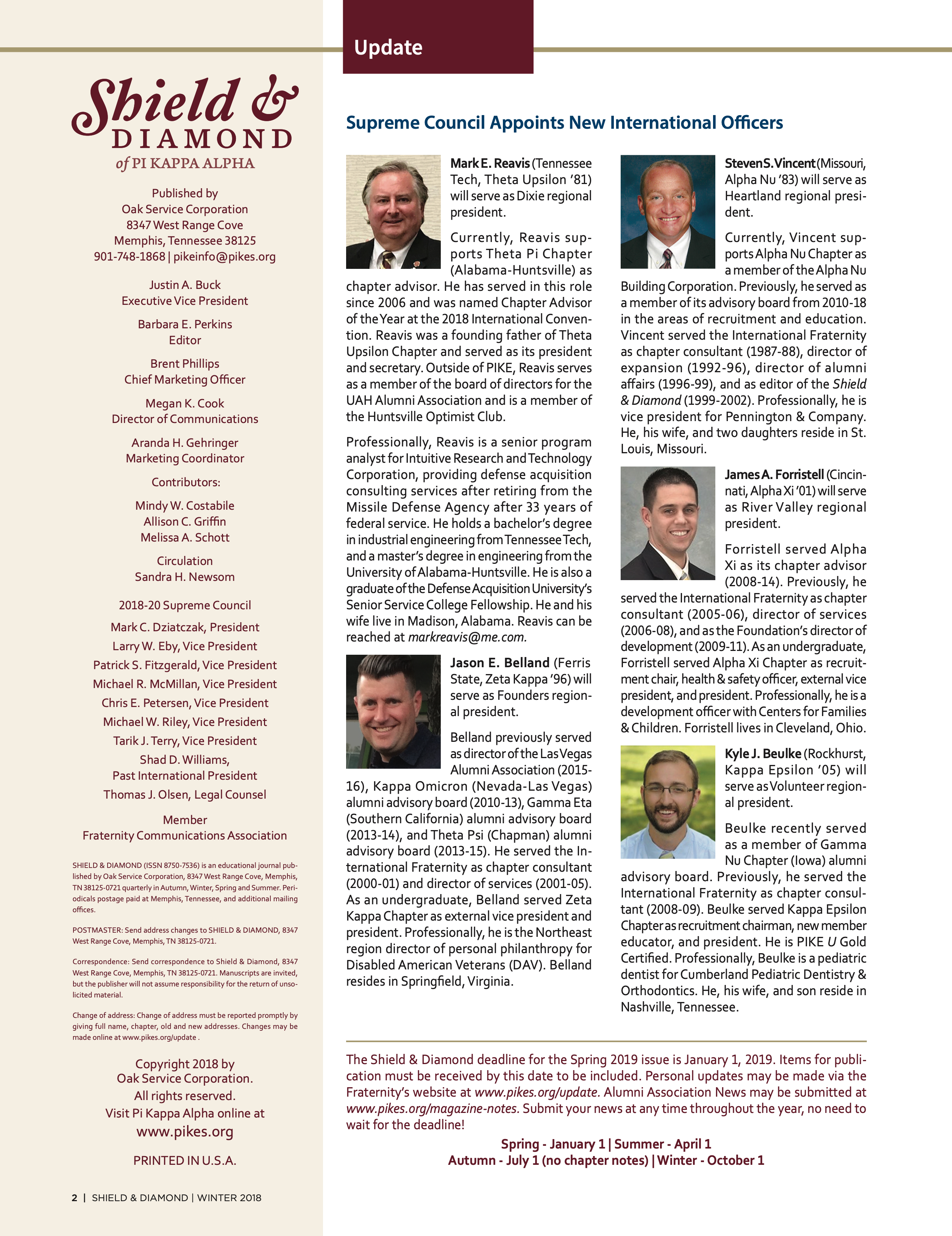 Update: Supreme Council Appoints New International Officers, Winter 2018